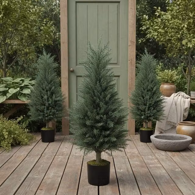 Wyld Haus Lusa Set of 2 Green UV Resistant Outdoor Artificial Cypress Trees, Height: 90 cm – 1