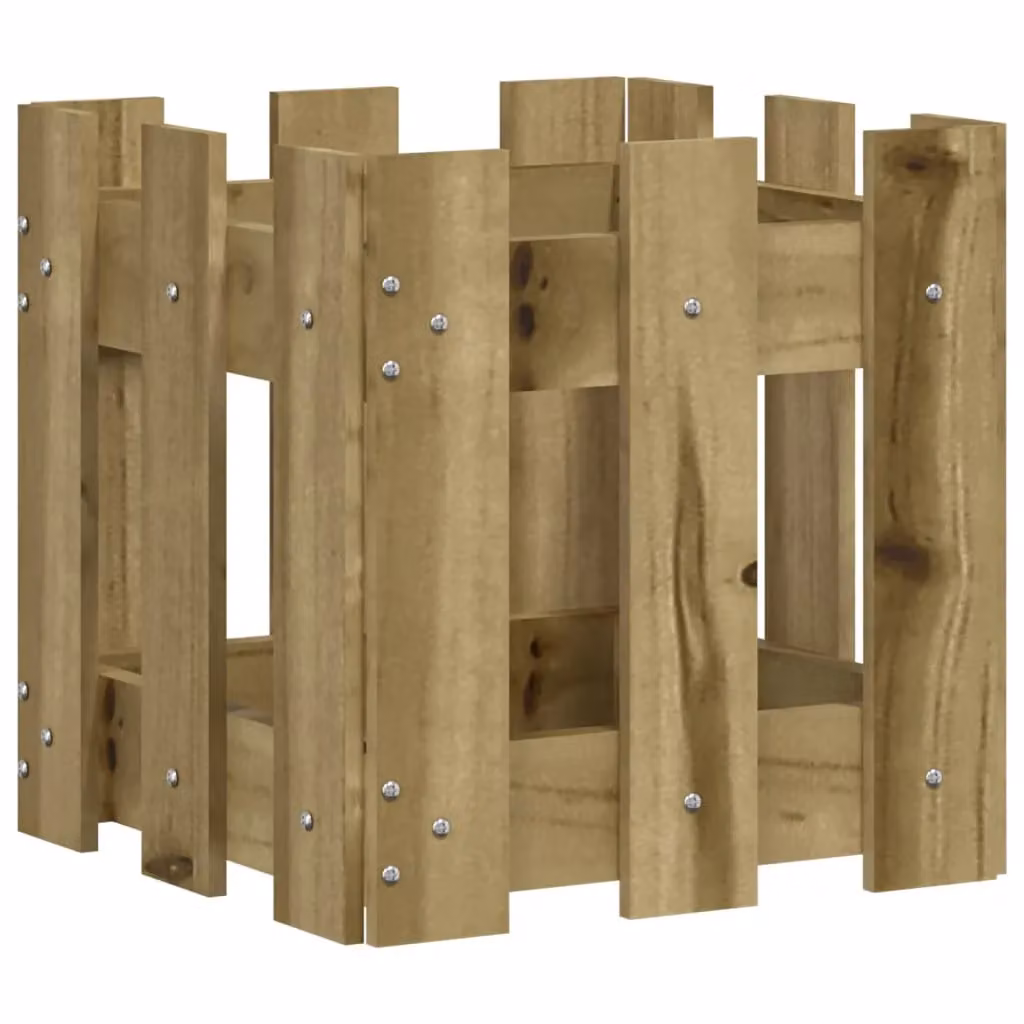 Berkfield Home Garden Planter with Fence Design in Brown, Impregnated Pine Wood, W/D/H: 30 x 30 x 30 cm – 2