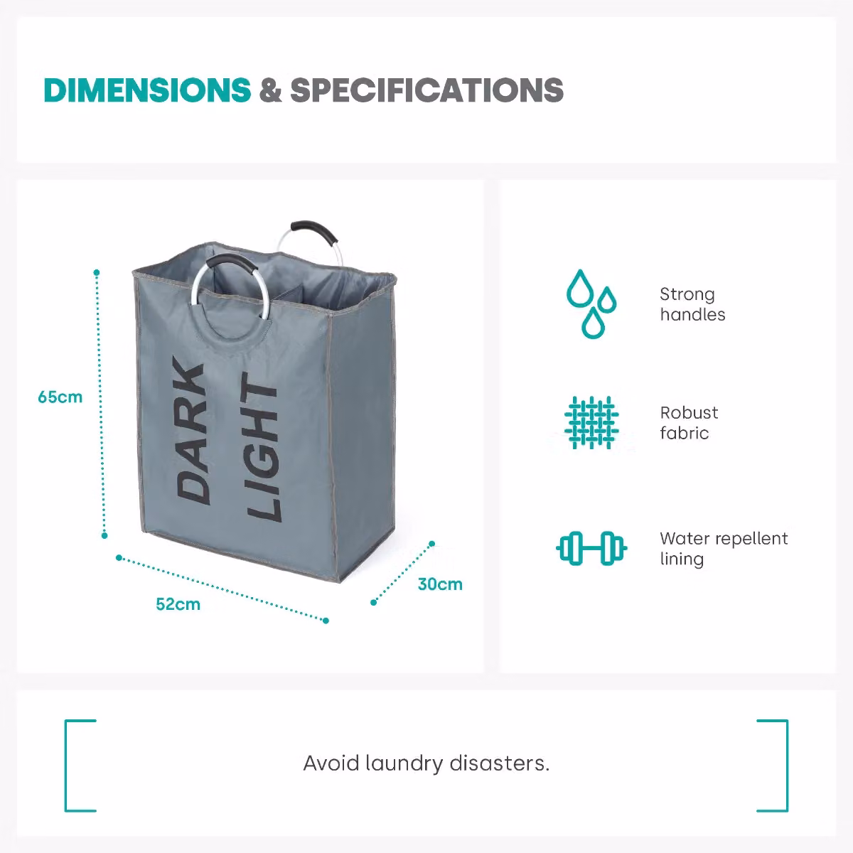 LIVIVO Grey Double Section Collapsible Laundry Basket with Handles – 5