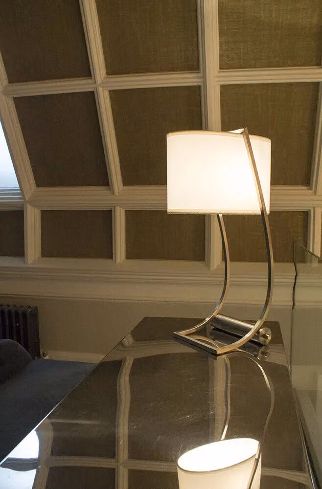 Loops Table Lamp with USB Port in White and Brass with Fabric Shade and E27 LED Compatibility – 2