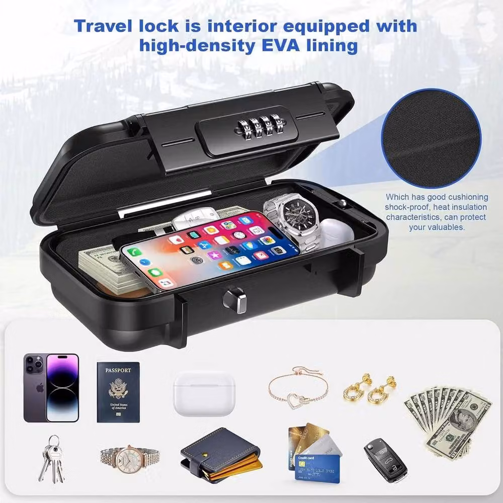 FLAVORA Personal 4-Digit Combination Locking Safety Storage Box in Black – 6