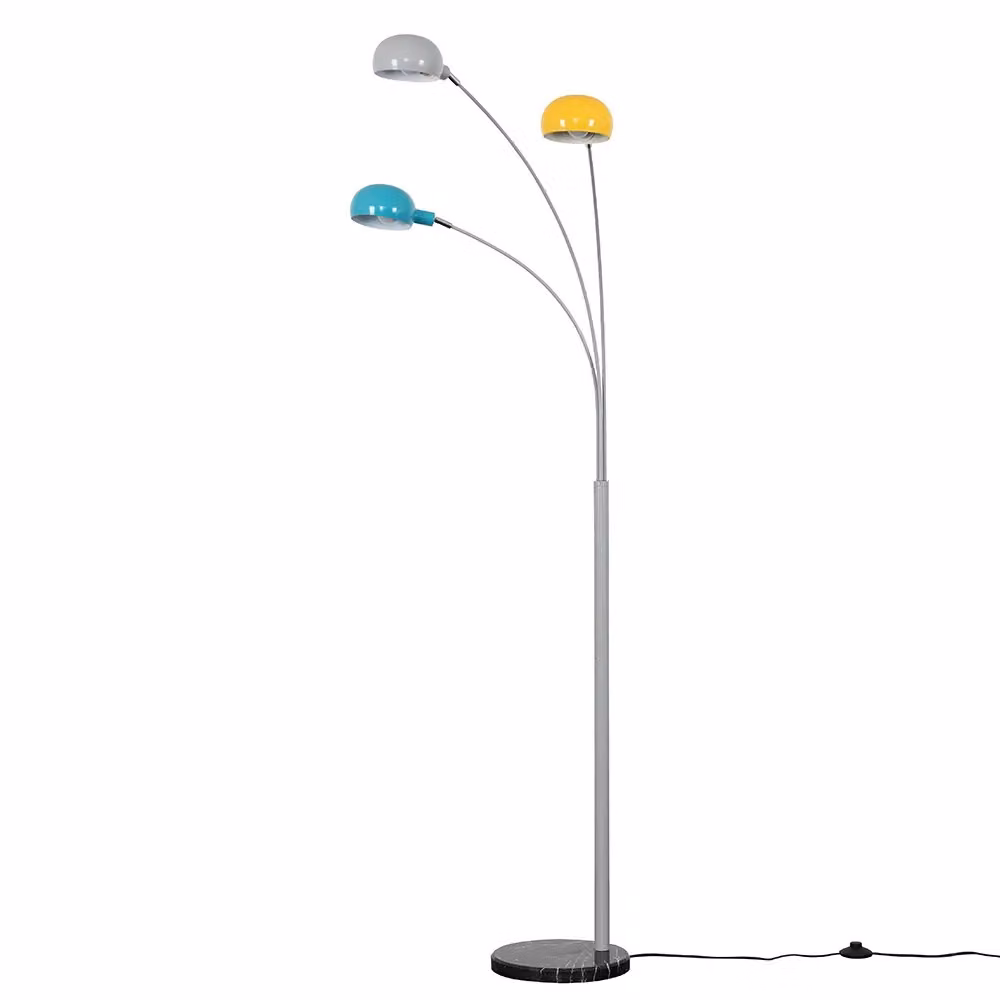 ValueLights Curva 3 Way Grey Floor Lamp with Marble Base and Metal Dome – 2