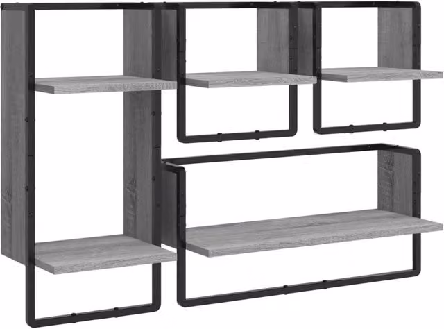 Berkfield Home 4 Piece Grey Sonoma Wall Mounted Shelf Set with Hanging Rods – 1