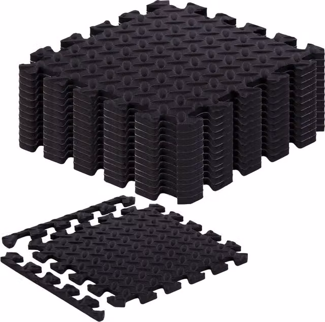 NOVECRAFTO Interlocking EVA Foam Floor Mats, Non-Slip Soft Tiles for Gym and Garage, Black, W/D/H: 30 x 30 x 1.08 cm, 12 Pack