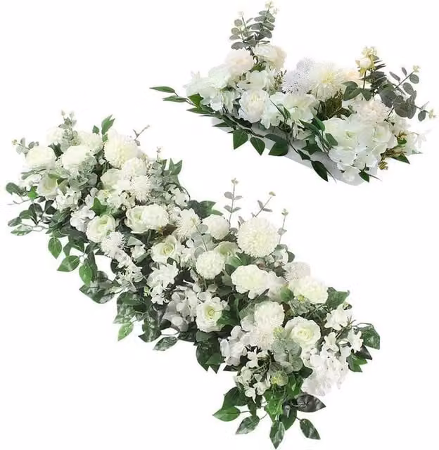 NESTLUNE White Artificial Silk Flower Row for Wedding Arch Backdrops, W: 100 cm, D: 15 cm, H: 15 cm