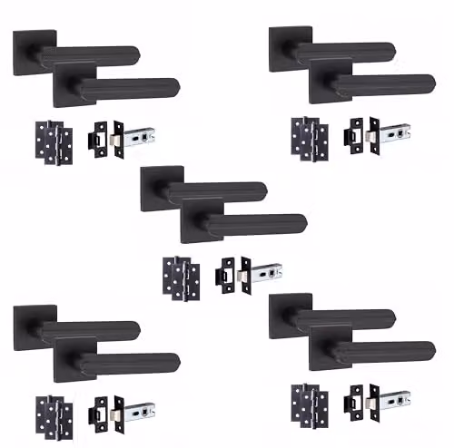 Golden Grace Lima Door Handles with Hinges, Matt Black Finish, 5 Sets – 1