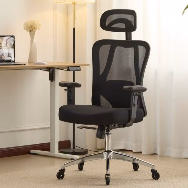 Home Source Lumo Ergonomic Black Mesh Office Chair with Headrest and Adjustable Height