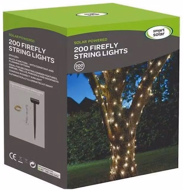Smart Garden Products Solar Powered Firefly String Lights with 200 Warm White LEDs – 1