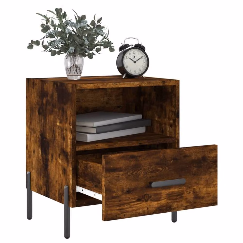 Berkfield Home Set of 2 Smoked Oak Bedside Cabinets, Brown, W: 40 cm, D: 35 cm, H: 47.5 cm – 2