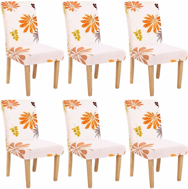 Roseley Pack of 6 Floral Dining Chair Covers in Orange and Multicolour