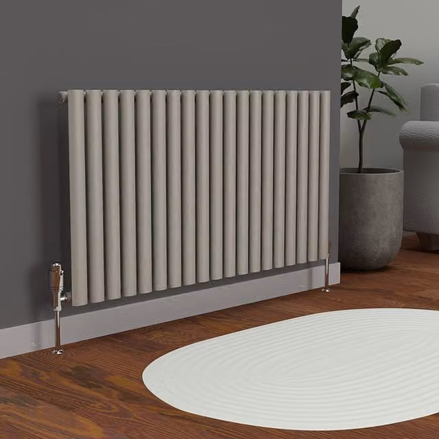 Lux Heat Oval Horizontal Coloured Radiator in Dune Grey, W: 114 cm, H: 60 cm