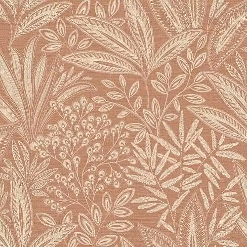 Crown Sahara Leaf Clay Botanical Floral Washable Wallpaper in Orange