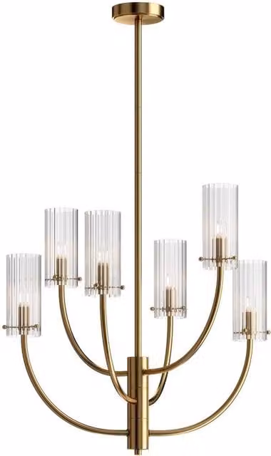 Netlighting Arco Neoclassic Multi Arm Pendant Ceiling Light in Gold and Brass with Transparent Glass Shade