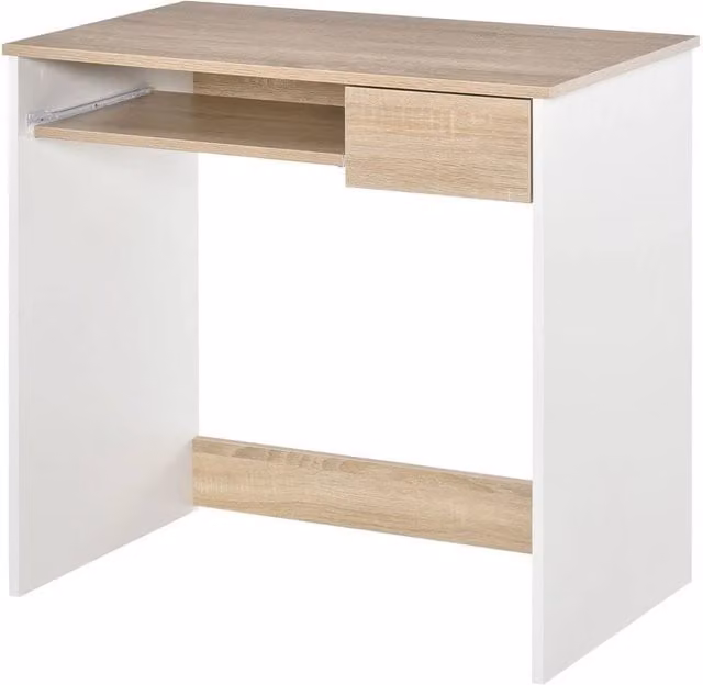VOGREX Oak Compact Computer Desk with Keyboard Tray and Drawer in Beige, W/D/H: 80 x 45 x 75 cm – 1