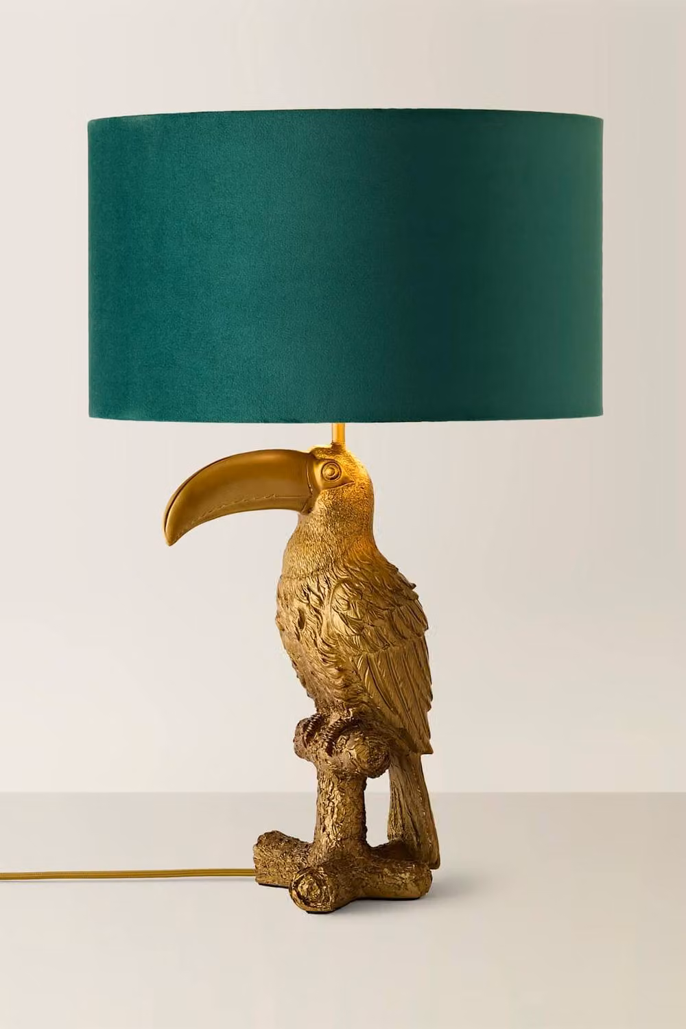 ValueLights Tuki Toucan Table Lamp with Green Velvet Drum Shade and Brushed Bronze Base – 2