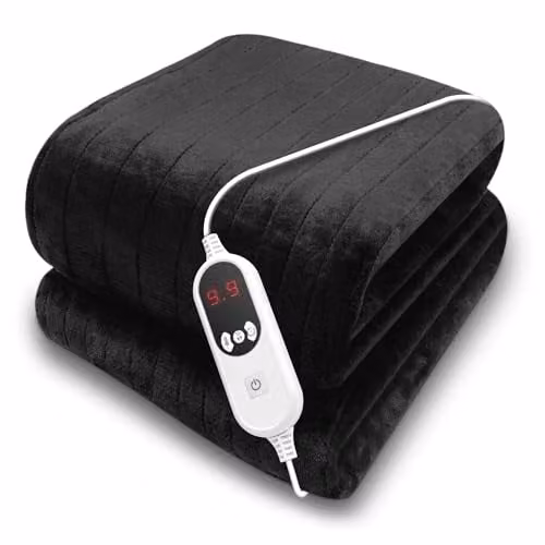 Purus Deluxe XL Black Electric Heated Throw with Soft Fleece and Variable Timer Settings