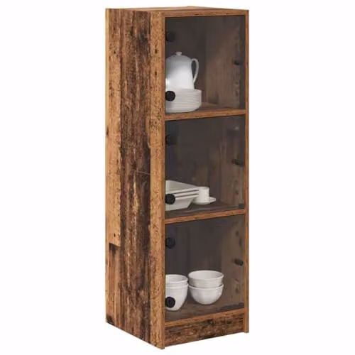 vidaXL Highboard in Old Wood Brown with Glass Doors and Internal Shelves, W/D/H: 35 x 37 x 109 cm