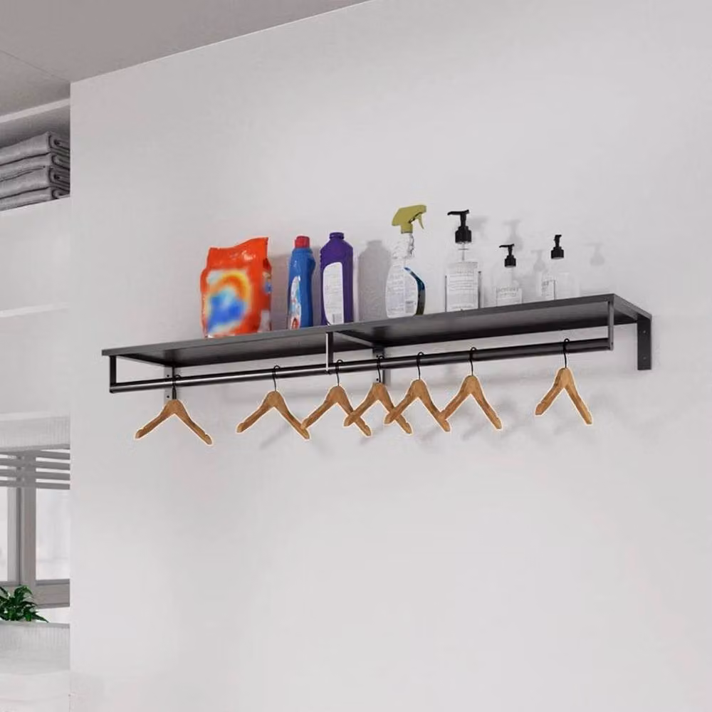 FORGEVIO Industrial Heavy Duty Wall Mounted Pipe Clothes Rail in Black, Width: 50 cm – 3