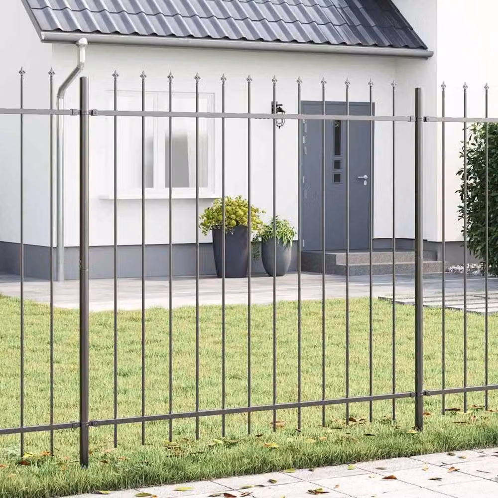 Berkfield Home Steel Garden Fence with Spear Top in Grey, W: 11.9 m, H: 1.7 m – 2