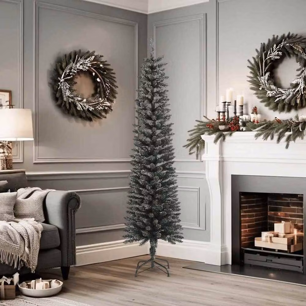 Berkfield Home Beautiful Artificial Slim Christmas Tree in Green, Height: 180 cm – 3
