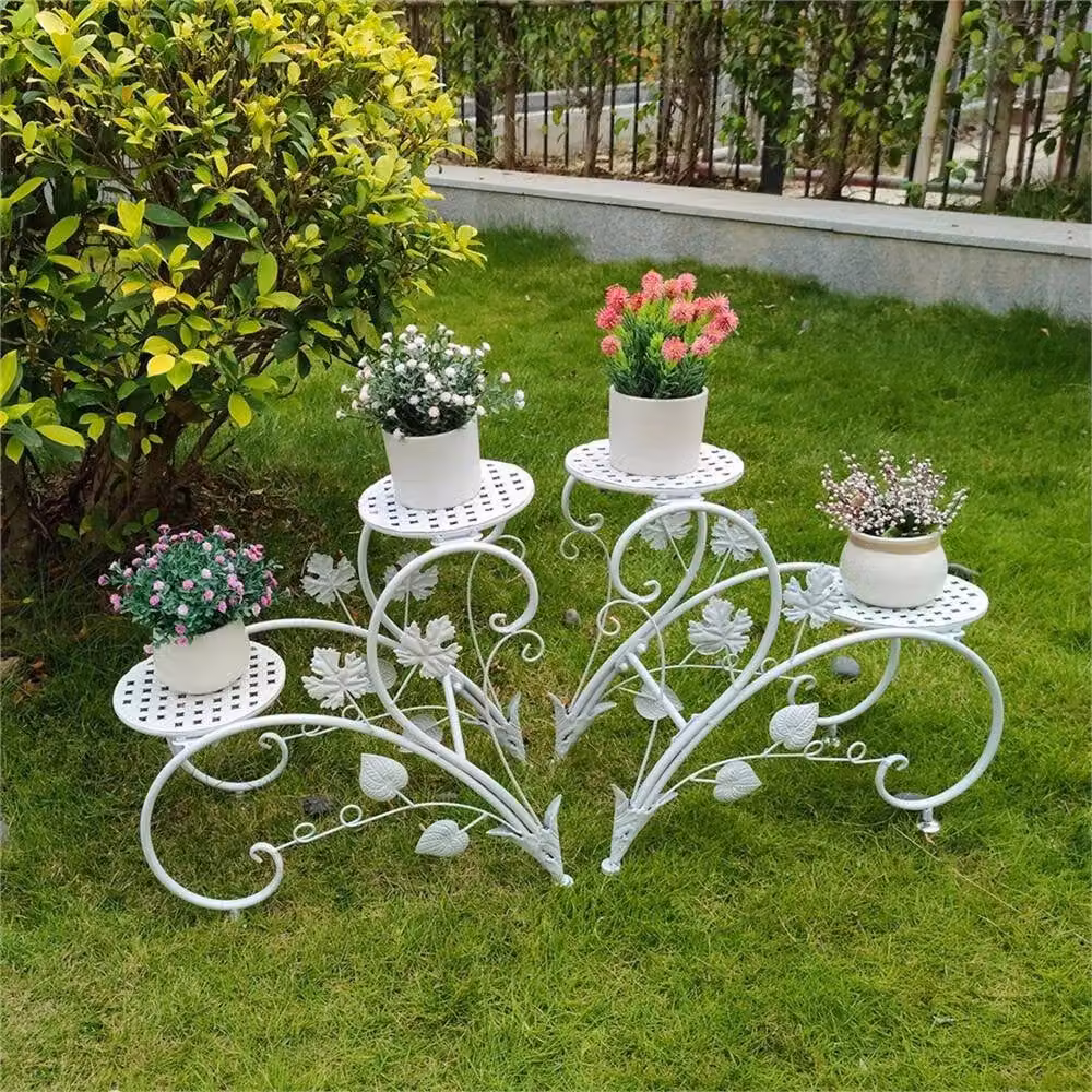 Nordara 2-Piece White Metal Round Plant Stand Set – 3