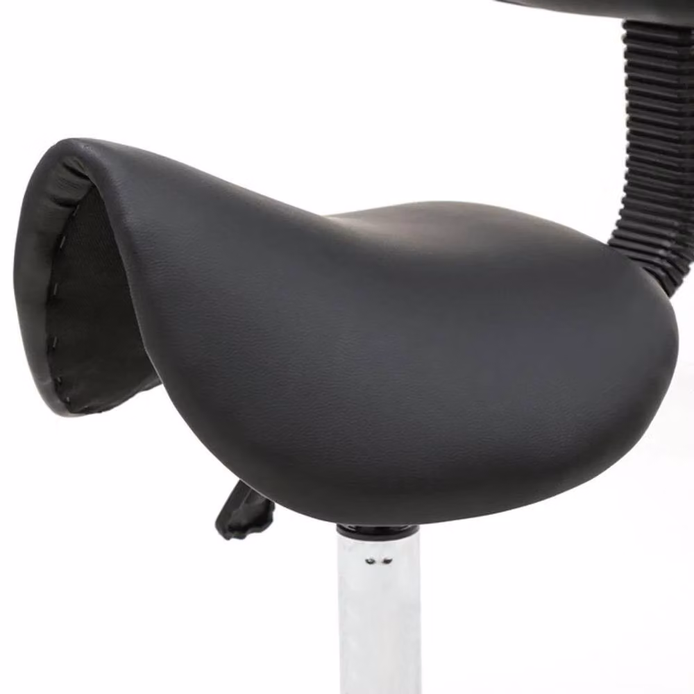 EONLION Black Synthetic Leather Saddle Stool with Backrest for Salon and Barber Use – 3