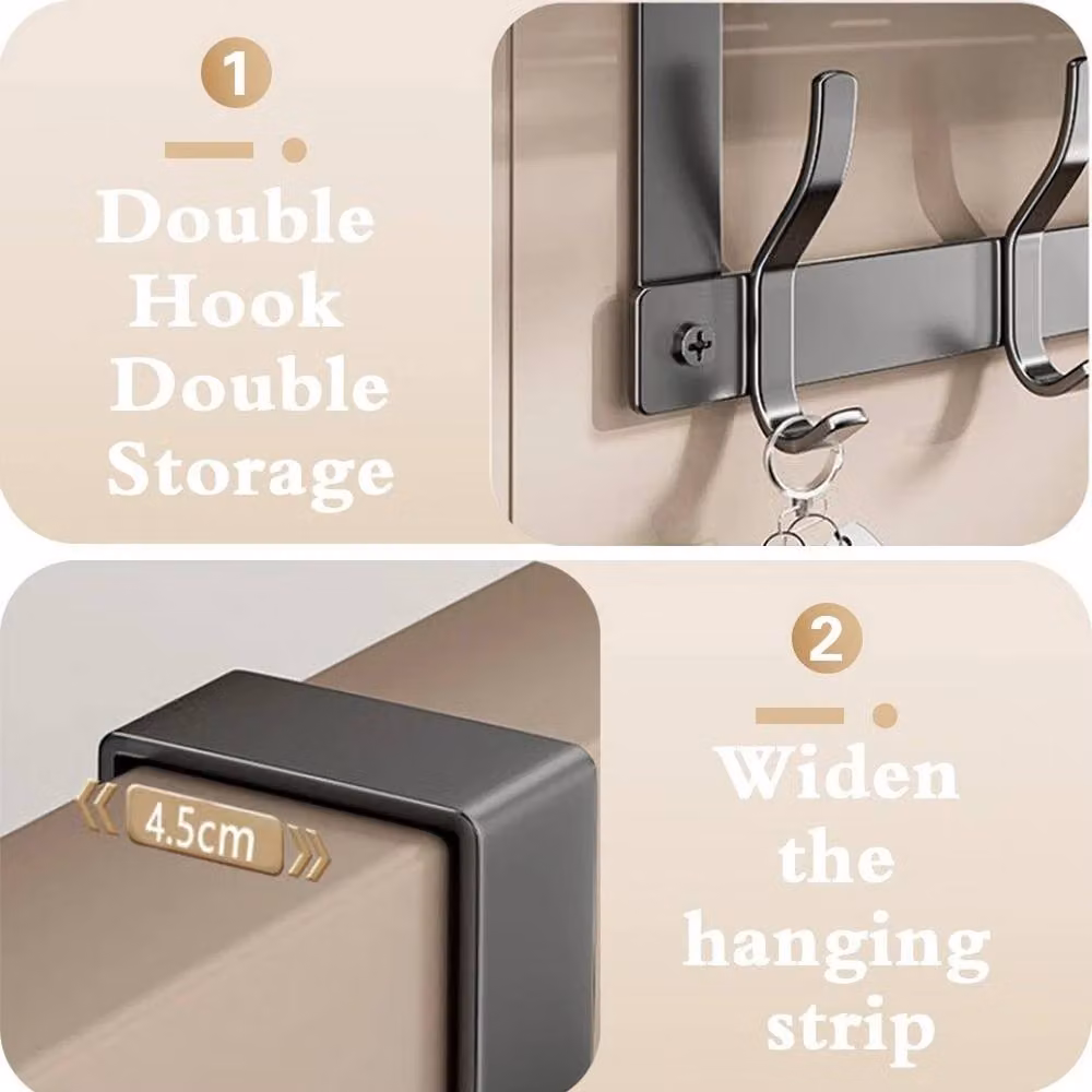 Kelvenix Over The Door Hanger with 5 Coat Hooks and Baskets Towel Rack, Grey, W: 52 cm, H: 100 cm – 3