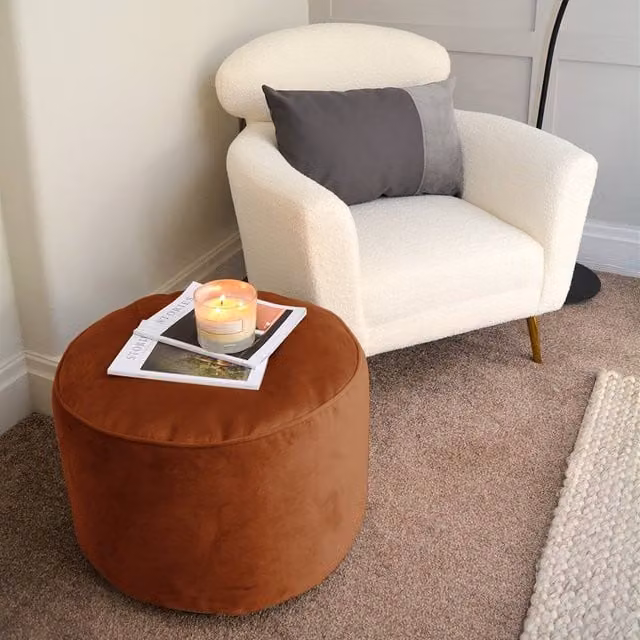 rucomfy Velvet Pouffe Indoor Bean Bag Footstool in Burnt Orange – 1