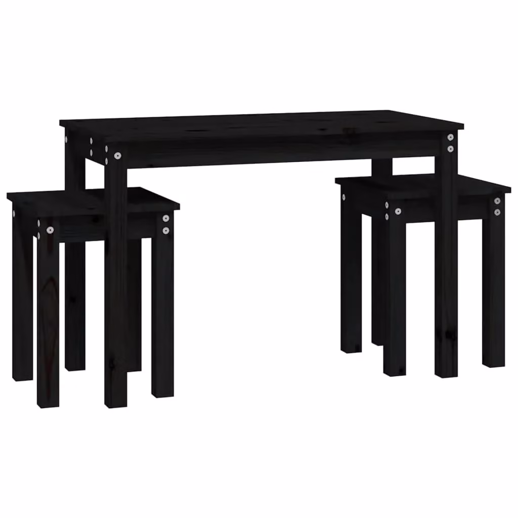 Berkfield Home Set of 3 Black Solid Pine Wood Nesting Tables – 3