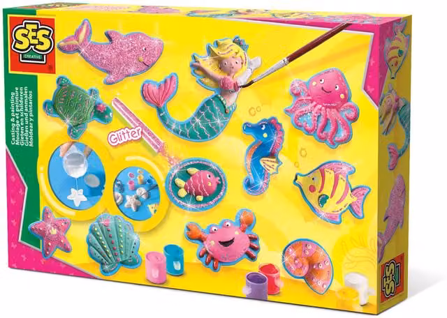 SES CREATIVE Childrens Ocean Animals Plaster Casting and Painting Set, Multicolour