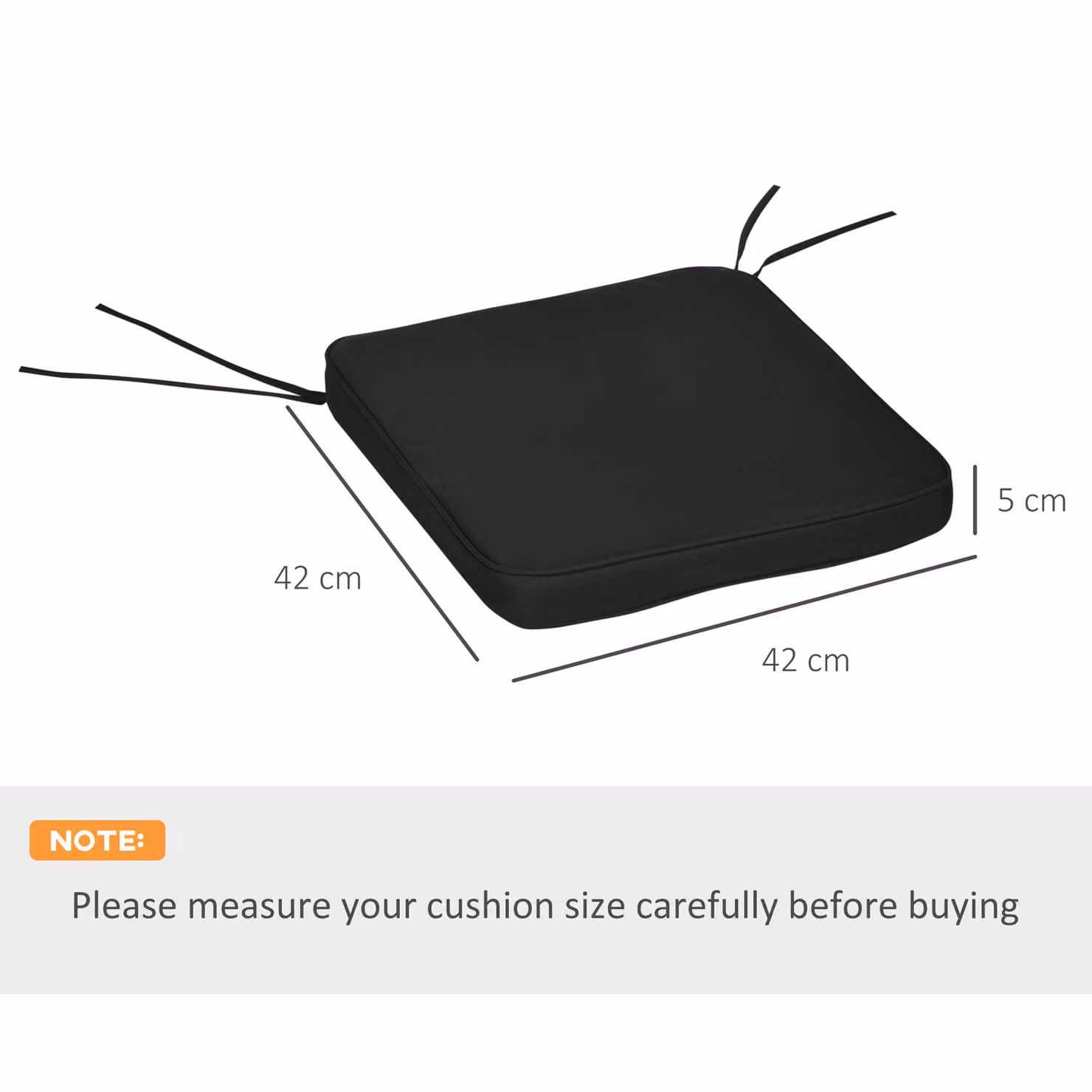 Outsunny Set of 6 Square Garden Chair Cushions with Ties in Black and Grey – 3