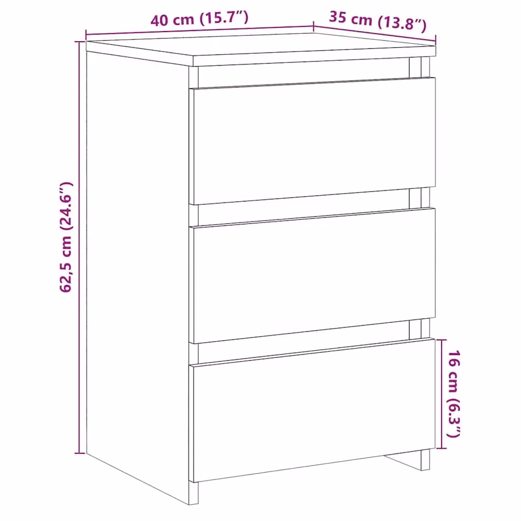 Berkfield Home Set of 2 Bedside Cabinets in Old Wood Brown, W: 40 cm, D: 35 cm, H: 62.5 cm – 6