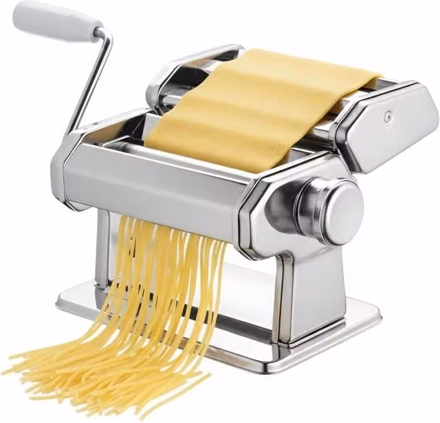 VOGREX 9-Setting Stainless Steel Manual Pasta Maker with Double Cutter in Silver – 1