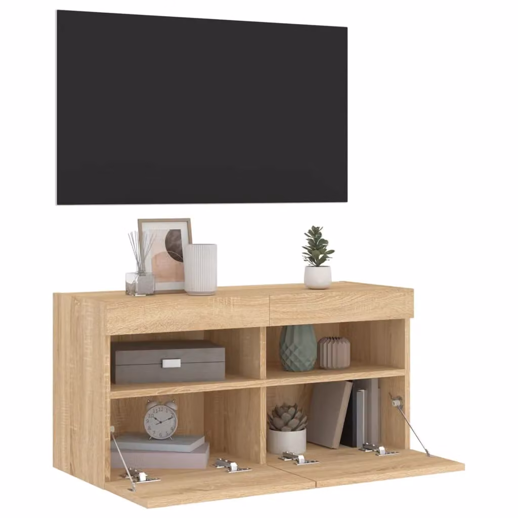 Berkfield Home Modern Wall Mounted TV Cabinet with Integrated LED Lights in Sonoma Oak Brown, W/D/H: 80 x 40 x 40 cm – 5