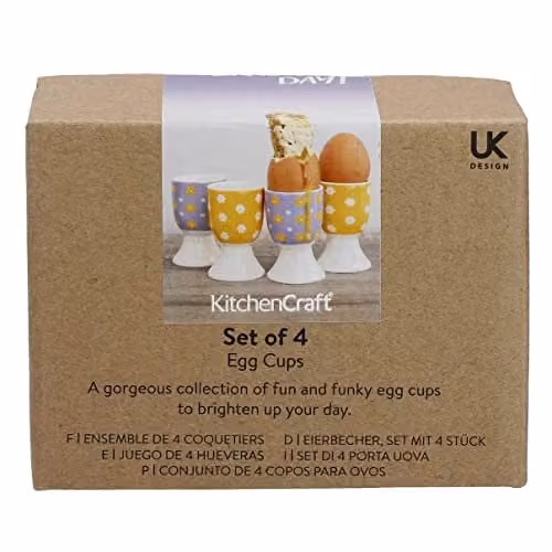 KitchenCraft Floral Ceramic Egg Cup Set of 4 in Yellow, Blue and Orange – 2