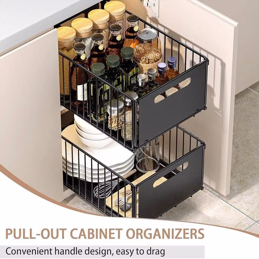 KORVIXA Black Pull-out Kitchen Storage Cabinet Rack 2-Pack – 5