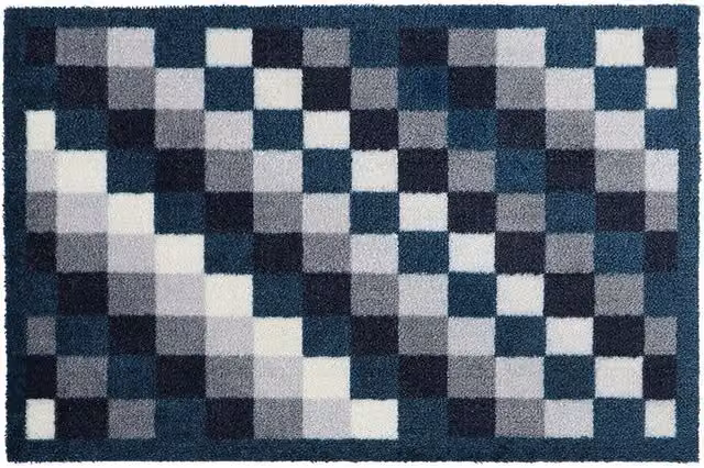 JVL Mega Machine Washable Non-Slip Doormat, Pixels, Blue/Multicolour, W: 50 cm, D: 75 cm