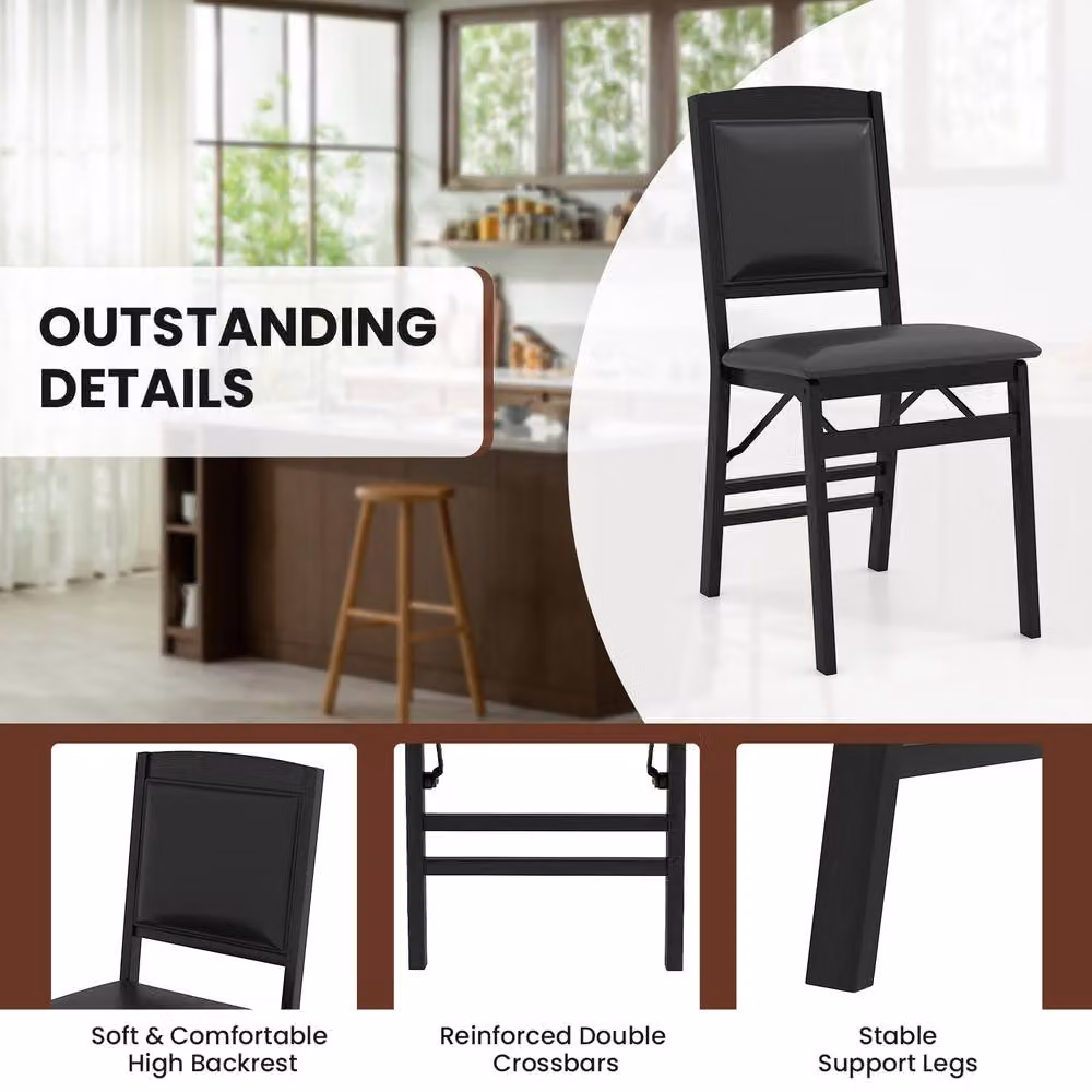 Gymax 2 Pack of Black Folding Dining Chairs with High Backrest and Padded Synthetic Leather Seats – 8