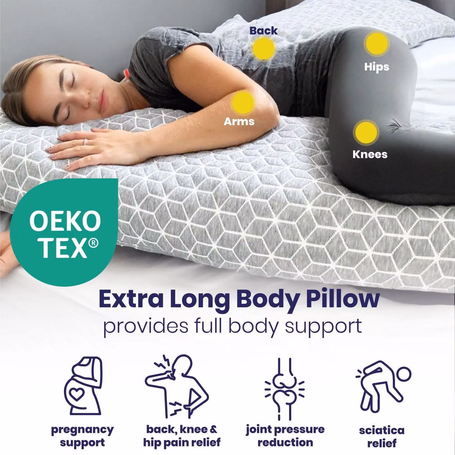 Brightr Extra Long Hug Body Pillow in Grey, W/D/H: 140 x 50 cm – 8