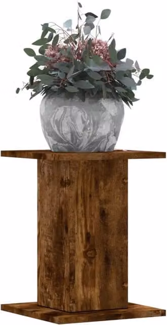 Berkfield Home Set of 2 Rustic Smoked Oak Plant Stands in Brown, W/D/H: 30 x 30 x 40 cm