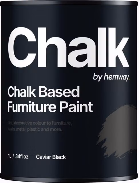 Hemway Chalk Based Furniture Paint in Flat Matt Caviar Black, 1L