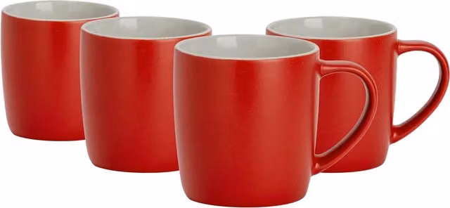 Argon Tableware Matte Red Ceramic Stoneware Coffee Mugs, 350ml, Pack of 4 – 7