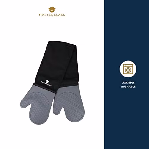 MasterClass Non-Slip Silicone Double Oven Gloves in Grey and Black – 2