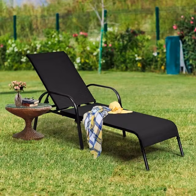 COSTWAY Modern Metal Chaise Lounge Chair in Black