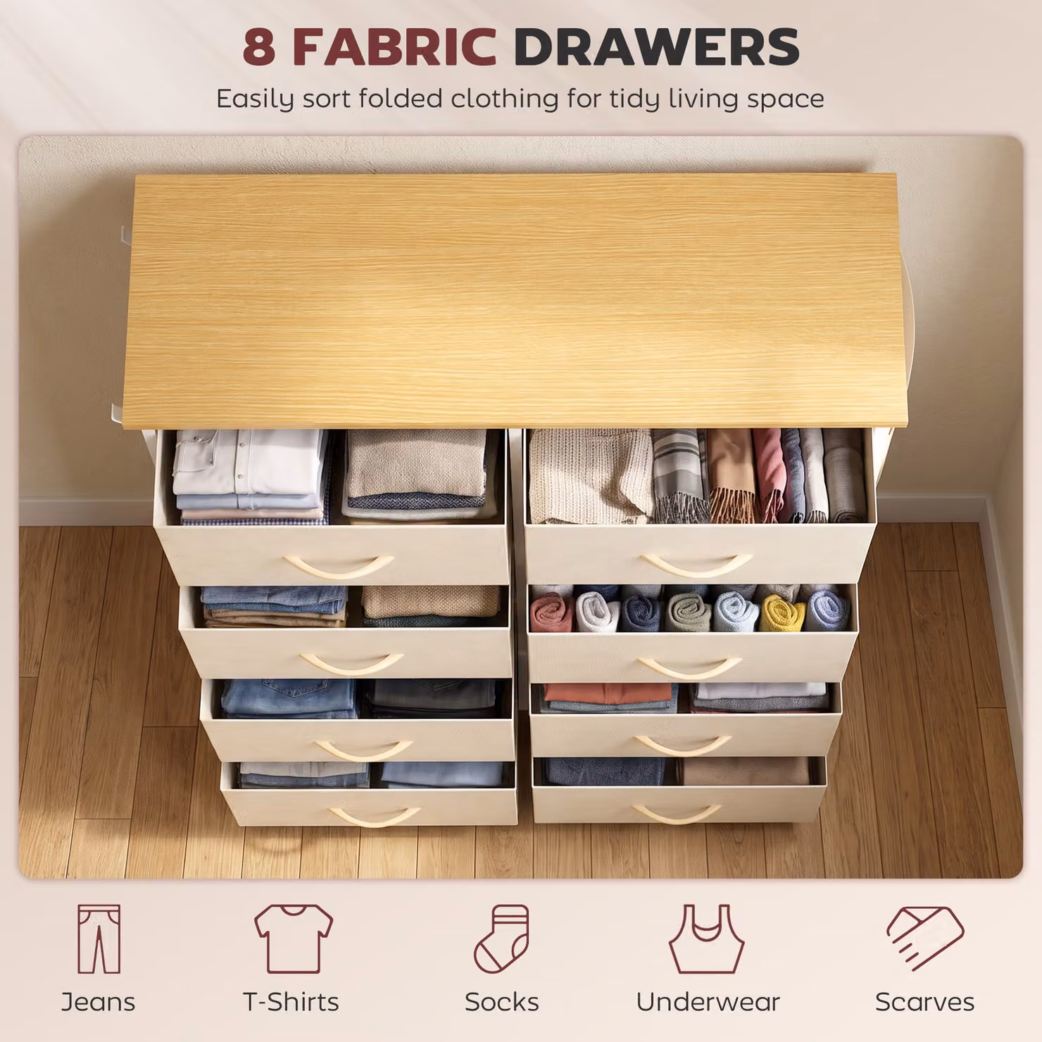 HOMCOM Beige Chest of Drawers with 8 Fabric Drawers and Steel Frame – 3