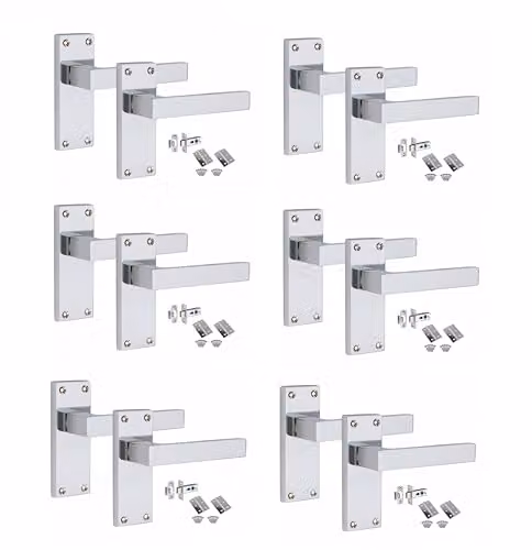 Golden Grace Victorian Delta Latch Door Handles in Polished Chrome, 6 Sets