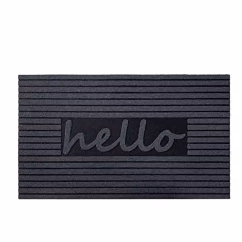 Nicoman Embossed Hello Rubber Indoor and Outdoor Door Mat, Grey, W: 75 cm, D: 45 cm, H: 0.8 cm