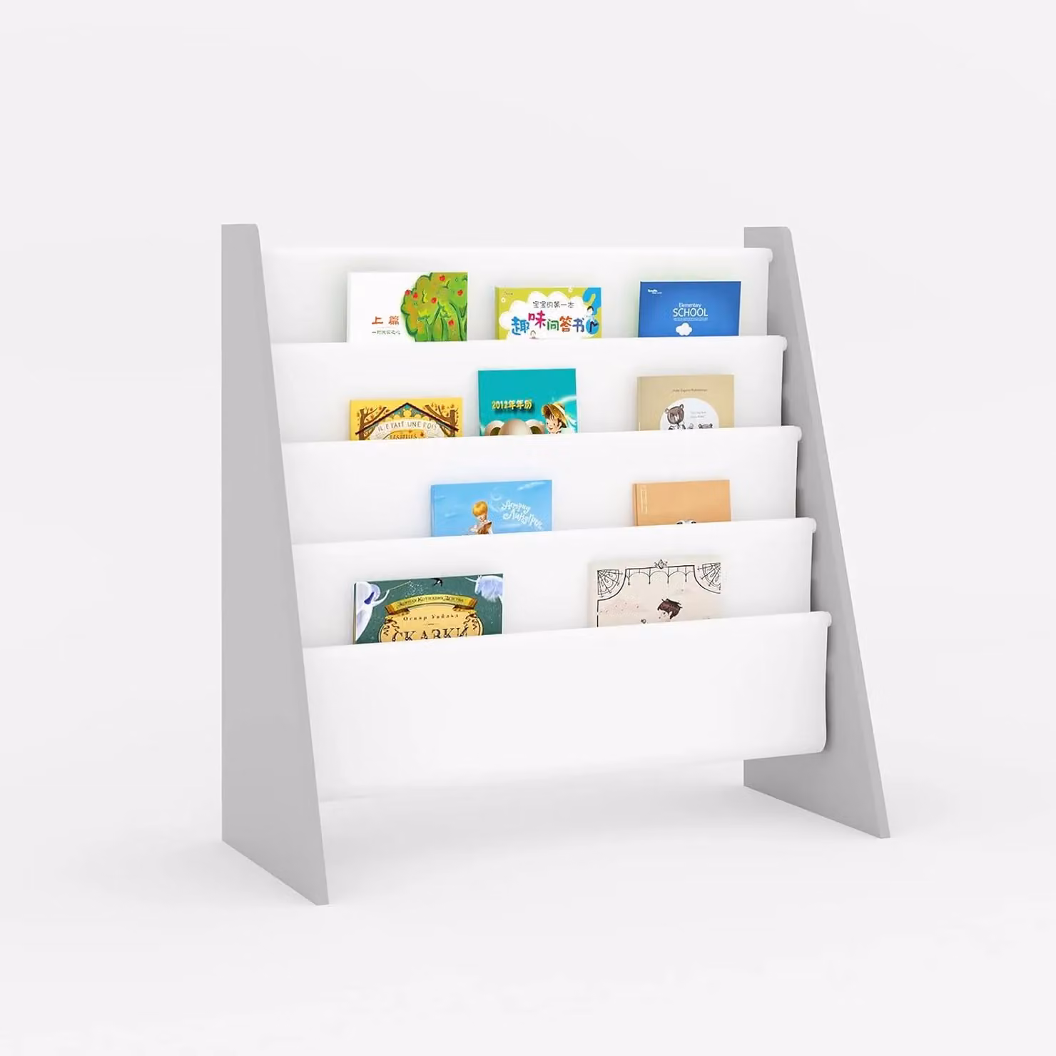 Xample Kids 4 Tier Fabric Sling Bookshelf Storage in White – 2