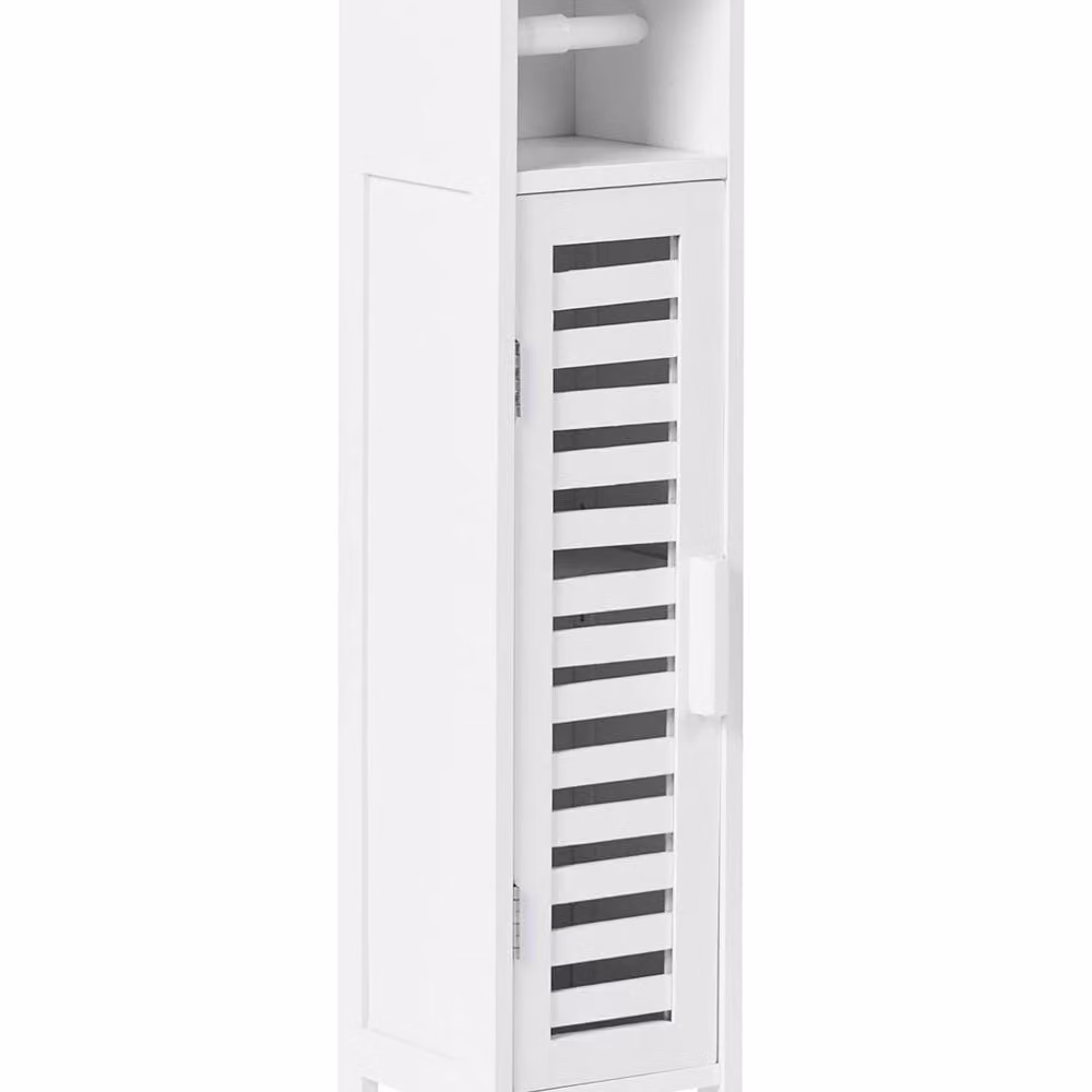 Wyld Haus White Bamboo Toilet Paper Cabinet with Hinged Doors, W: 18 cm, D: 17 cm, H: 72 cm