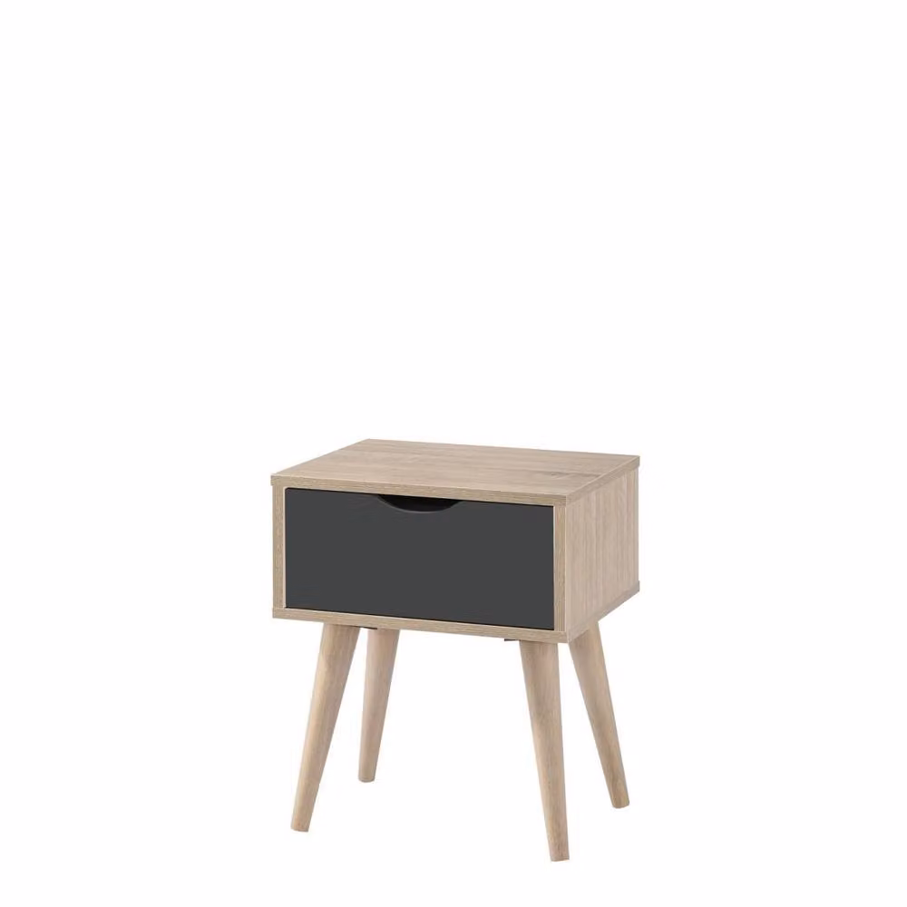 Timber Art Design Alford Scandinavian Bedside Lamp Side Table with 1 Drawer in Light Oak and Grey, W/D/H: 36.0 x 40.0 x 49.6 cm – 2